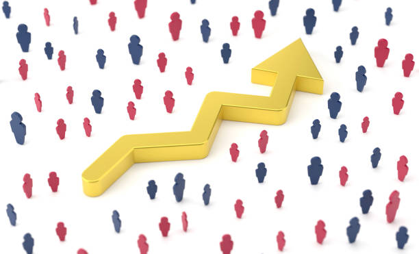 Human Crowd icon Surrounding Success Growth Arrow. Finance Concept.