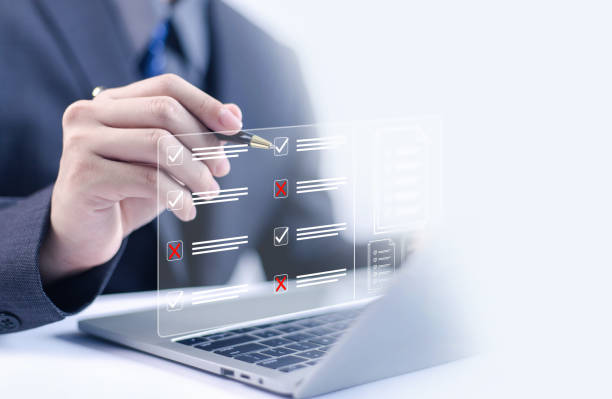 istock Businessman using laptop Concept of business performance tracking and evaluationSurvey Check Business Work Computer Document Answer Form Online 2179124425