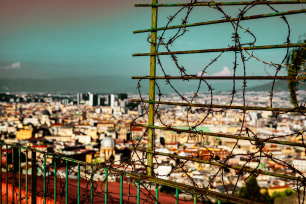 View of Naples through barbed wire