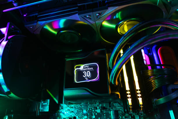 istock Case Mod concept with Cpu liquid cooling system, motherboard, case led kit and RGB fan 2179157702