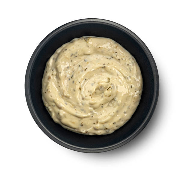 istock Garlic dip isolated on white background, top view 2179158026