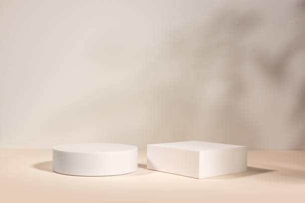 istock Beige background for product presentation with shadows and light. Empty round podium. Mockup 2179158670