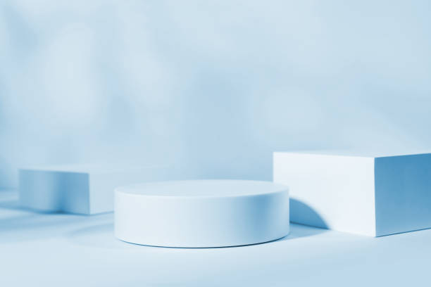 istock Blue background for product presentation with shadows and light. Empty round podium. Mockup 2179158709