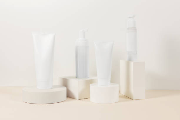 istock White plastic tubes without label displayed on podium. Scene for advertising cosmetics base 2179158884