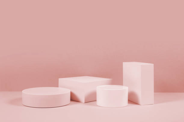 istock Minimalistic white platforms of varying shapes, placed on a soft beige background. 2179160495