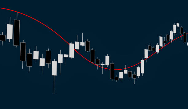 istock Rising candle Stick chart with red moving averge line. 2179163998