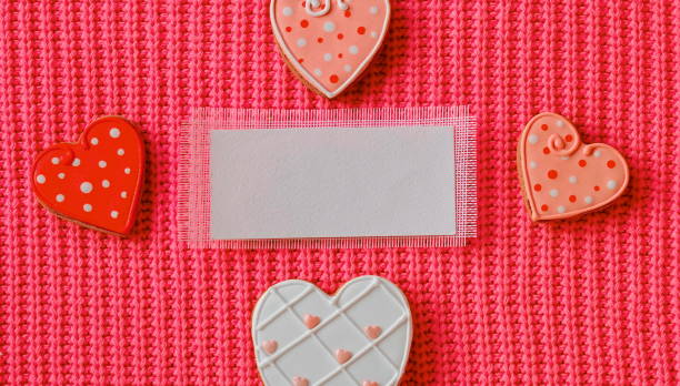istock Heart Cookies With Blank Card Flat-Lay Pink 2179167597