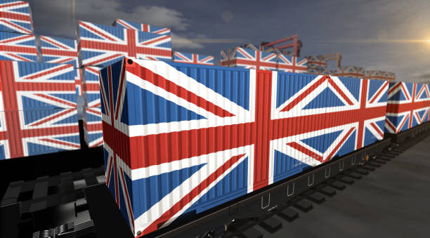 istock UK Great Britain export containers on cargo train wagons illustration 2179169352
