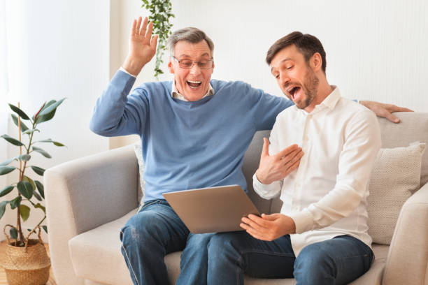 istock Mature Man And Senior Father Using Laptop Laughing Sitting Indoor 2179171275