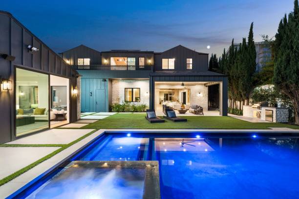 istock Modern luxury home with pool at dusk 2179172249