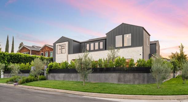 istock Modern suburban house at sunset. 2179172269