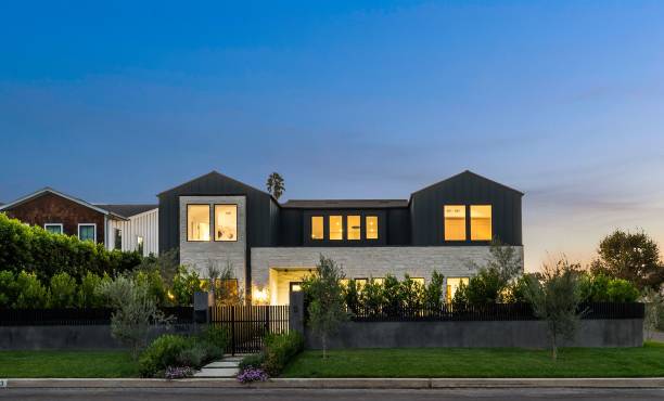 istock Modern luxury home exterior at dusk. 2179172352