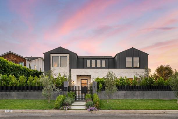 istock Modern suburban house at sunset 2179172906