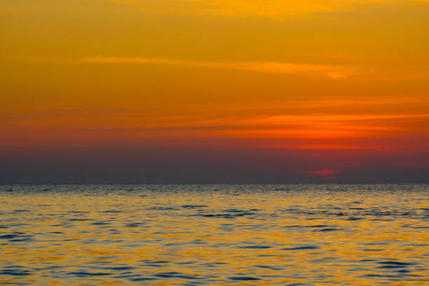 Sunset on ocean with vibrant colours and sun behind