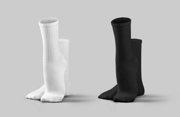 istock Template of white, black high socks, gaiters 3D rendering front view, one toe is stretched, isolated on background. Set 2179178348