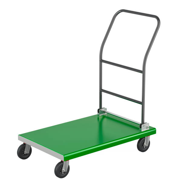 istock Green Platform Truck, transport trolley. 3D rendering 2179185439