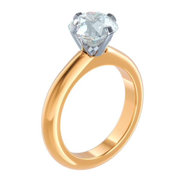 istock Wedding Diamond Ring, Golden engagement ring with diamond, 3D rendering 2179185614