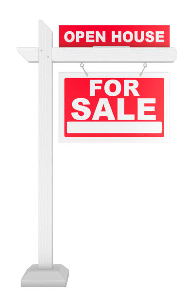 istock Real estate sign Open House For Sale, 3D rendering 2179186095