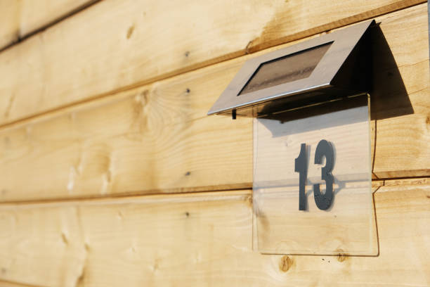 istock a sign on the building with the number thirteen 2179200798
