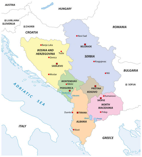 mapa států západního balkánu - balkán stock ilustrace
