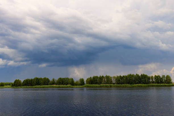 lake before a storm, lake and sky with clouds in cloudy weather