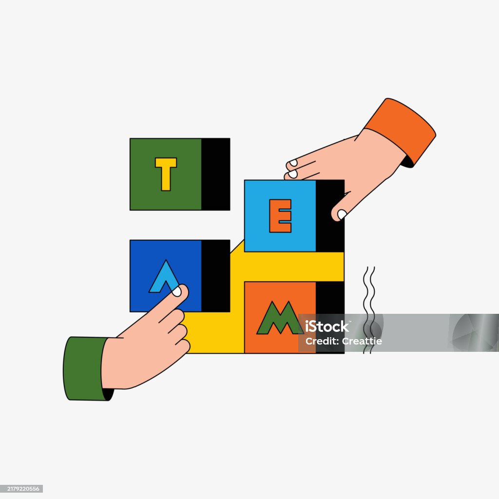 Blocks Collaboration Hands Arranging Blocks To Spell Teamwork In Flat Vector Illustration ...