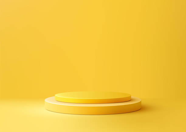 istock Vibrant Yellow Background with 3D Circular Platform for Product Display and Mockup in Minimalist Style 2179220977
