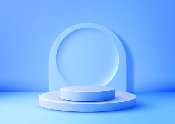 istock A minimalist 3D blue circular podium with a large arched backdrop set against a serene blue background 2179220998