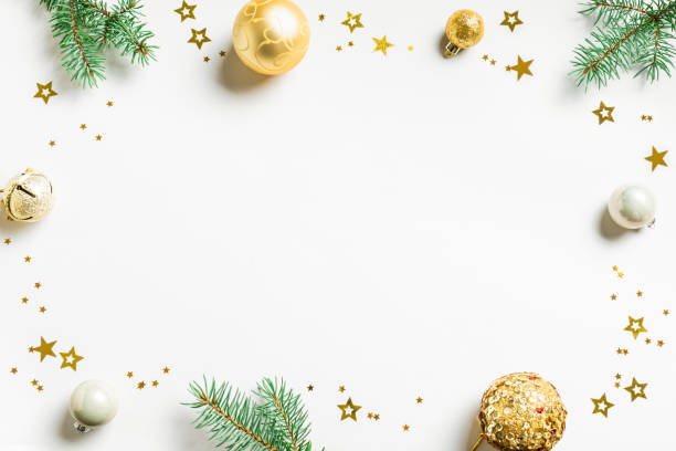 istock Christmas Background with fir branches and golden decor 2179221115