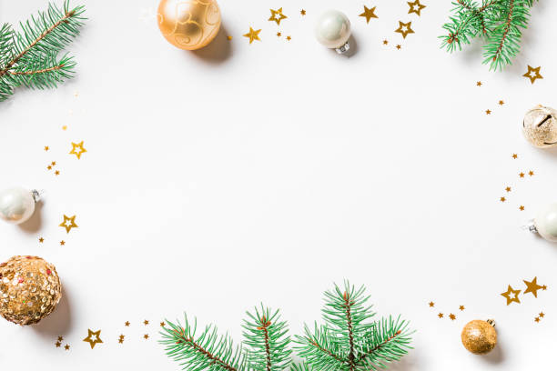 istock Christmas Background with green Christmas tree and golden decor 2179221172