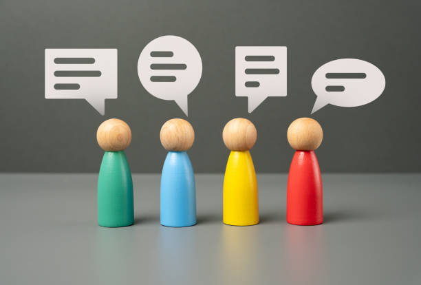 istock People communicate. Figures of people and speech bubbles. Unity and teamwork. Contact, communication. Exchange of opinions and experiences. 2179231906