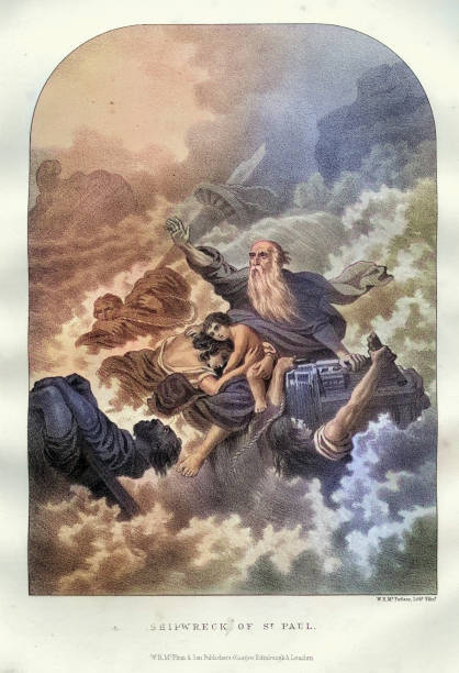 Shipwreck of St Paul, Clinging to wreckage of a ship dashed against the rocks,  Victorian 19th Century 1860s