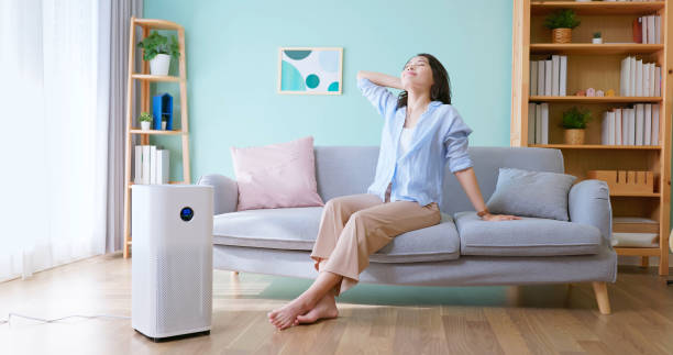 istock woman use air purifier home 2179248856