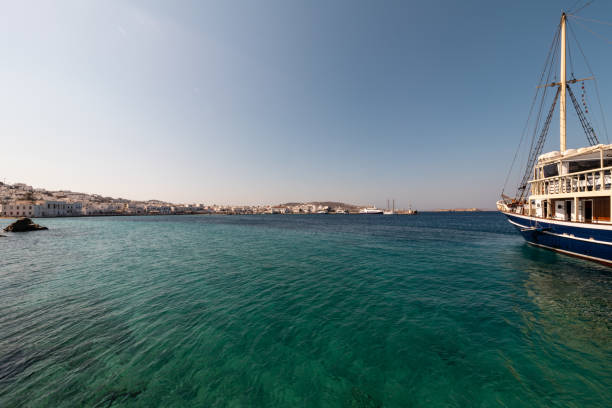 Scenic view of Mykonos island in Greece  in summer