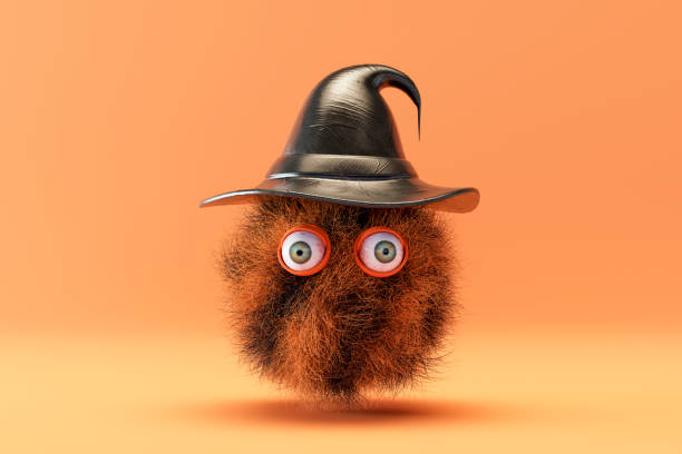 Halloween pumpkin with fur on orange color background. Digitally generated image. 3d render.