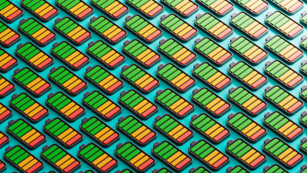 istock Batteries on blue background. Sustainable resources, electric vehicle battery. 2179312395