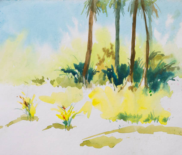 istock Nice watercolor painting four coconut trees. Indian hand painted watercolor art created with watercolor paint and brushes. 2179312455