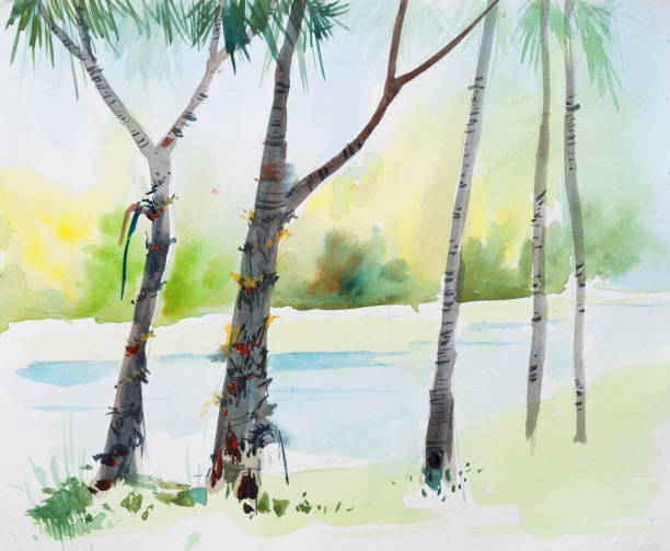 istock Nice watercolor painting five coconut trees. Indian hand painted watercolor art created with watercolor paint and brushes. Plein air watercolour painting. 2179313184