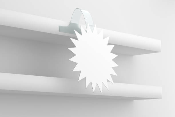 maquete de wobbler de estrela em branco branco e vazio - renderização de ilustração 3d - shelf talker mockup - fotografias e filmes do acervo