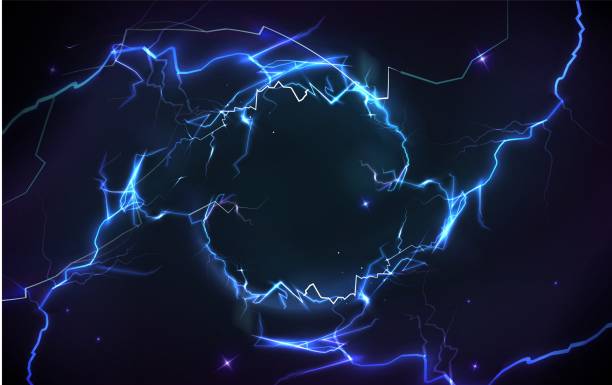 ilustrações de stock, clip art, desenhos animados e ícones de blue thunder bolt light and electric energy circle - trovoada