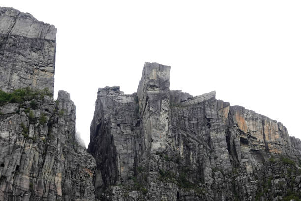 Preikestolen or Pulpit Rock in Norway as seen from down below.