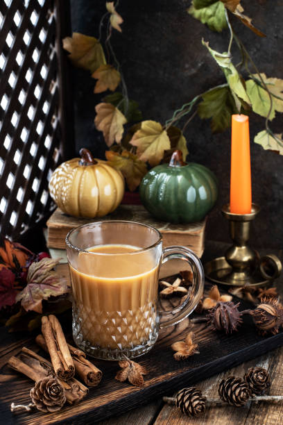 istock Still life with  pumpkin spice latte  cup on wooden background 2179365063