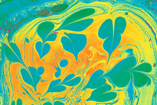 .Traditional art of Ebru marbling. Abstract marbling floral pattern for fabric