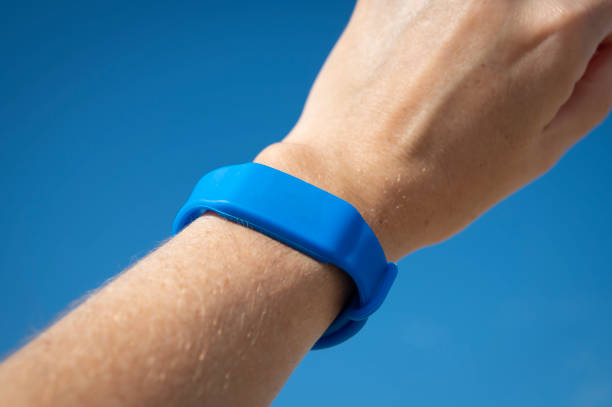 istock Blue access bracelet with a microchip. Contactless silicone key pass. 2179383898