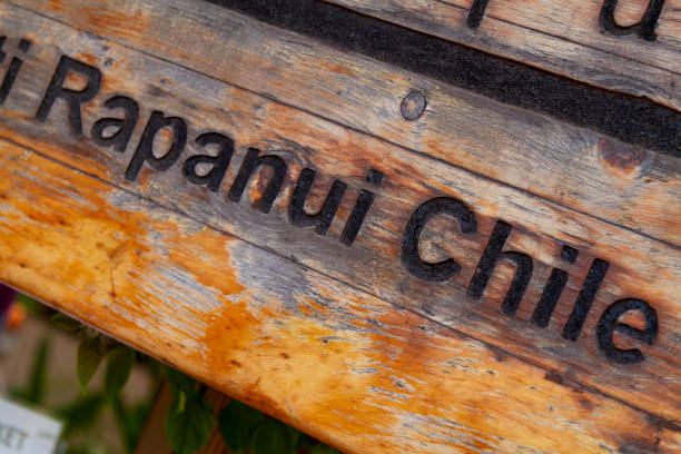 Wooden Rapa Nui sign, Easter Island, Polynesia, Chile