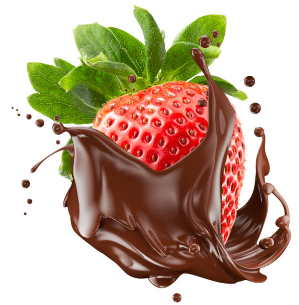 istock strawberry in chocolate splash isolated on a white background 2179394336