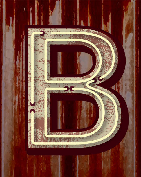 istock Retro old fashioned worn and rusty metal Neon Sign Letter B font design alphabet 2179396577