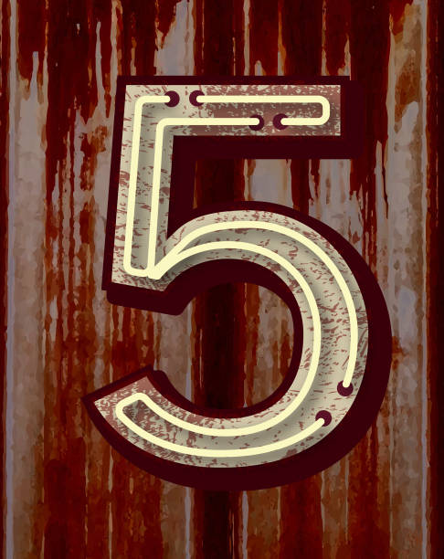 istock Retro old fashioned worn and rusty metal Neon Sign number 5 font design alphabet 2179397474