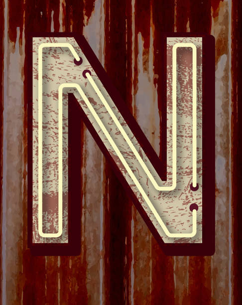 istock Retro old fashioned worn and rusty metal Neon Sign Letter N font design alphabet 2179399905