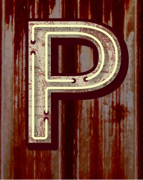 istock Retro old fashioned worn and rusty metal Neon Sign Letter P font design alphabet 2179400178